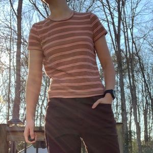American Eagle Brown Striped T-shirt Women’s Small